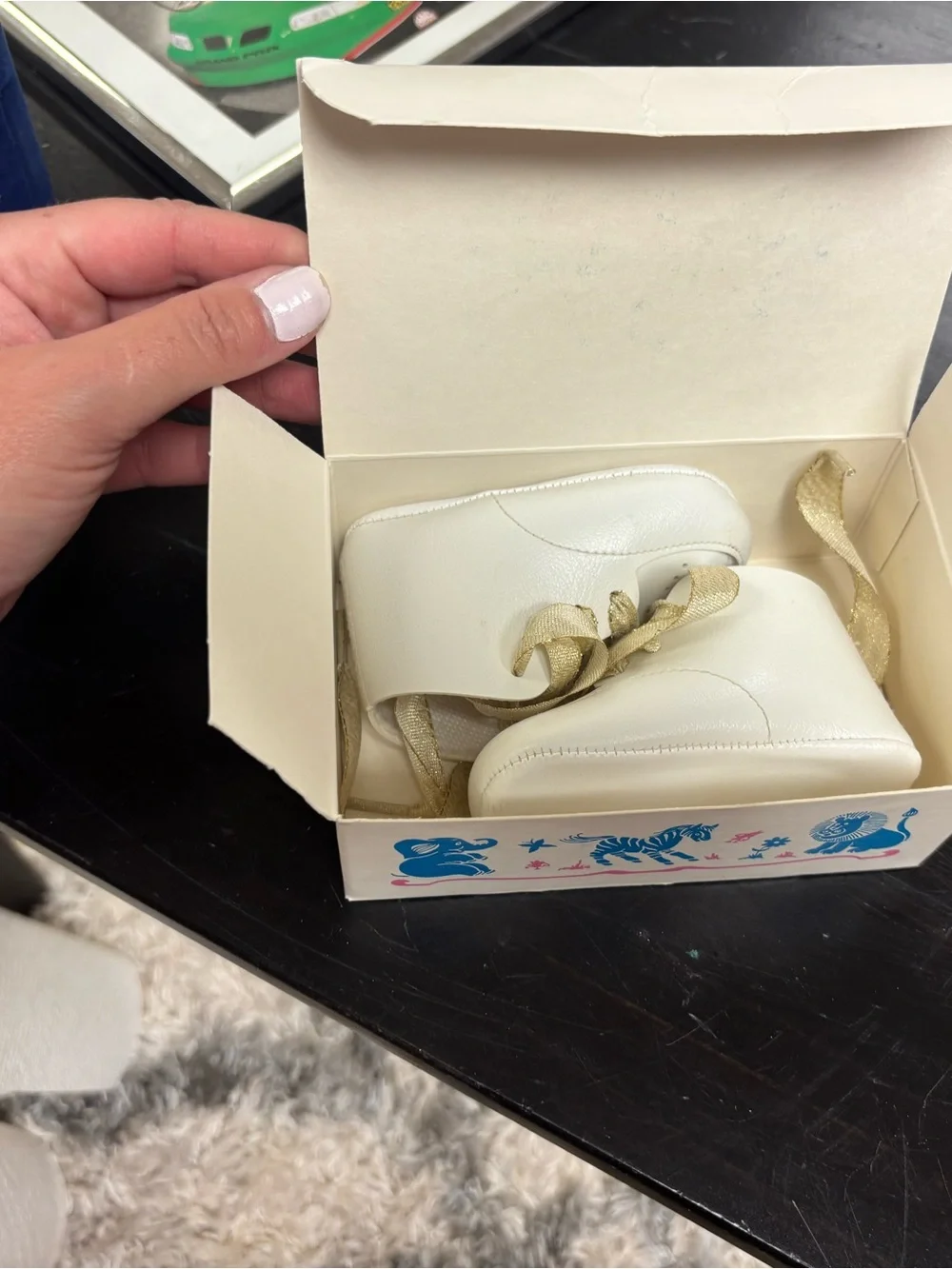 Vintage Baby White Sneakers with Gold Ribbon Laces